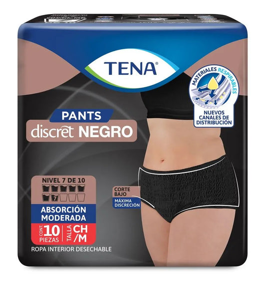 Tena Pañal para Mujer – Negro – Discret – Talla Ch/M, 13pzas