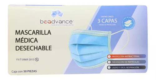 Mascarilla desechable con 3 capas, caja con 50pzas